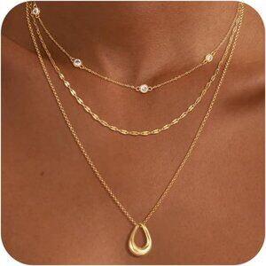 Women's Valentine's Day Gift 14k Gold Plated Layered Pendant Lobster Necklaces